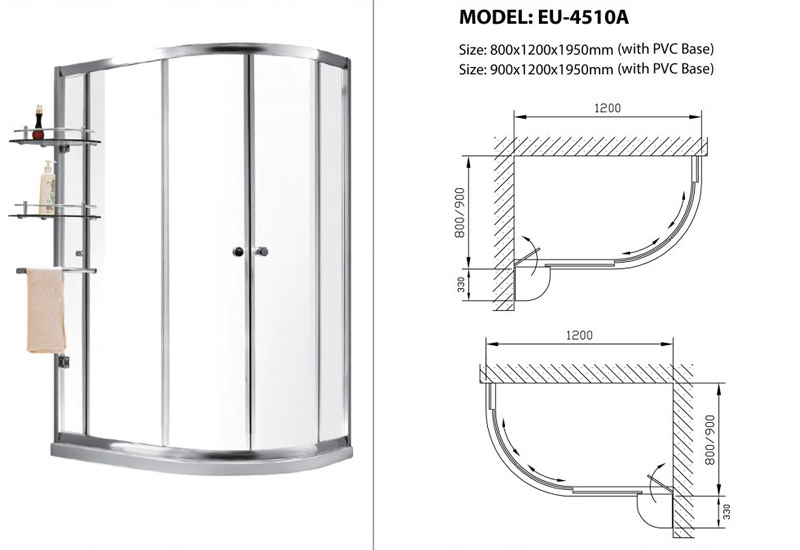 Sơ đồ kỹ thuật vách kính phòng tắm Euroking EU-4510A